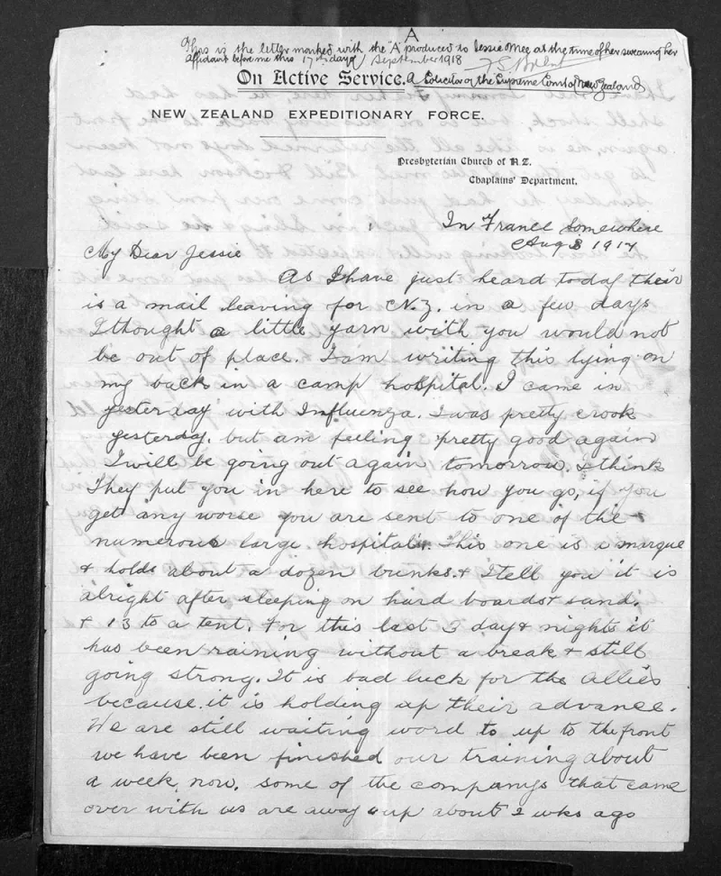 Alexander Mee Letters to Jessie 8 August 1917 - Page 1
