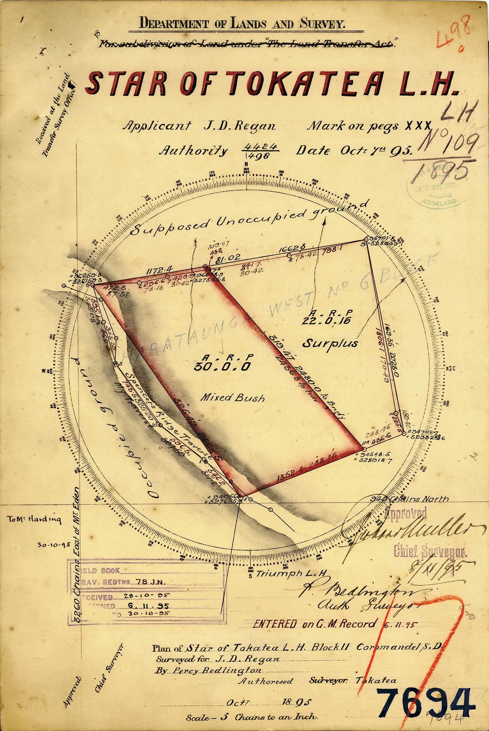 Surveyed map plan of area referred to as "Star of Tokatea"