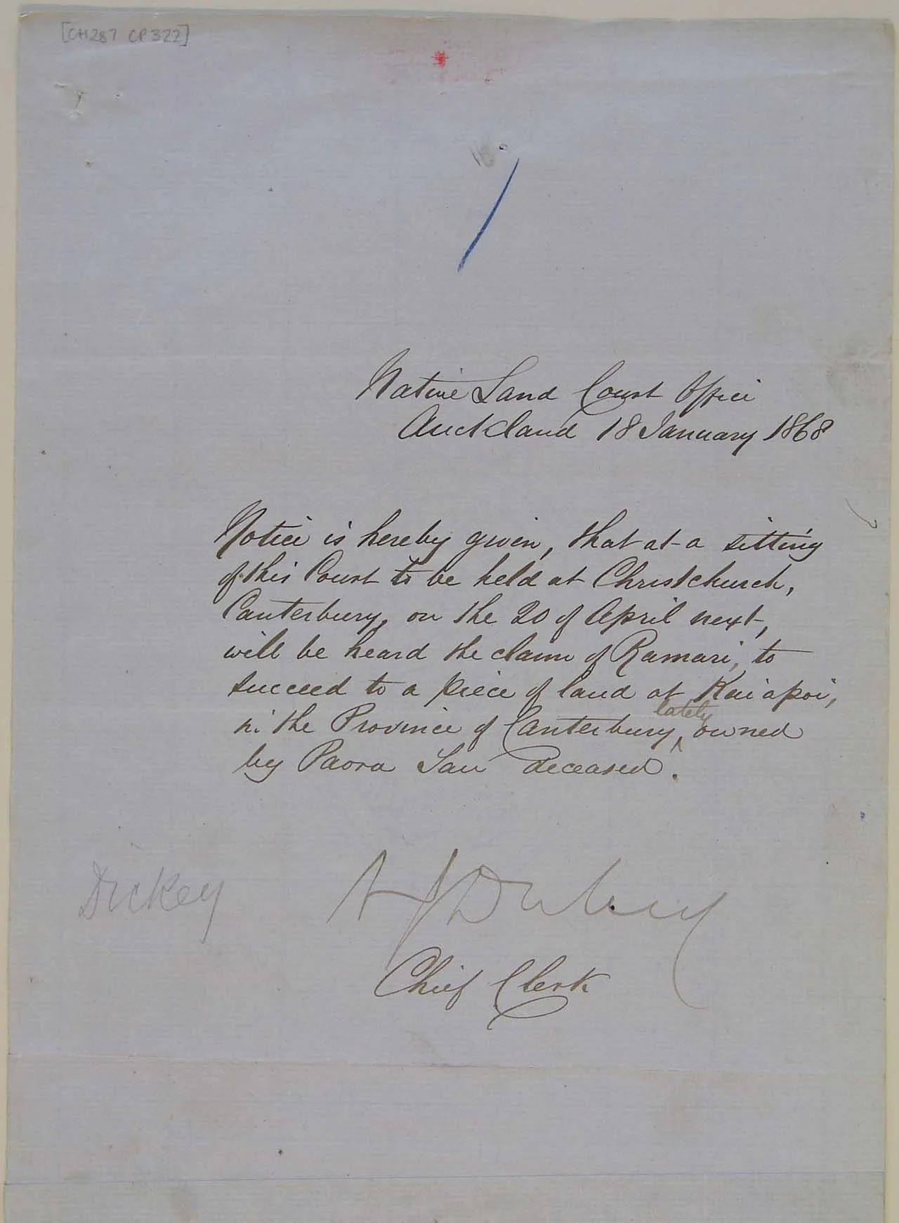 Land claim by Paora Tau - 1868 - Top