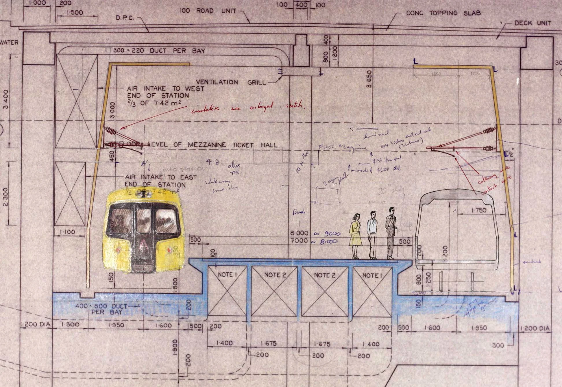 Sketched plans for a downtown station
