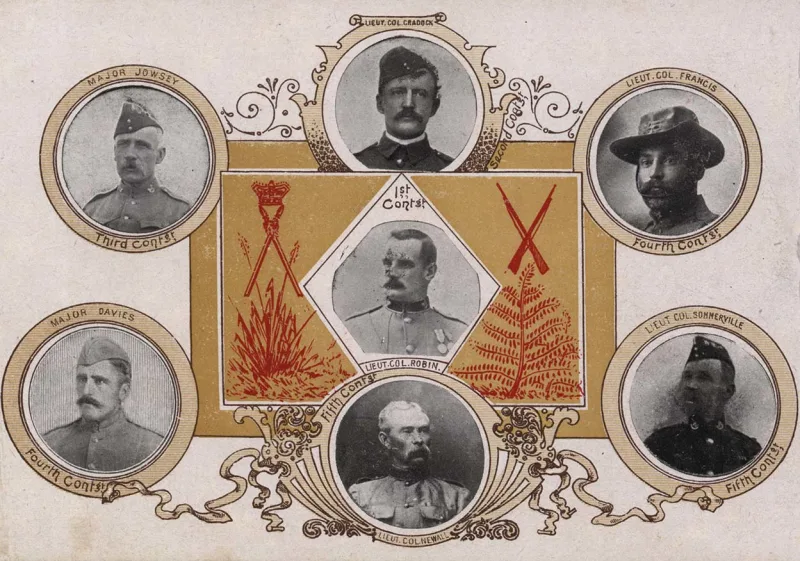 Card with portraits of Lieutenents and Majors from the Boer War