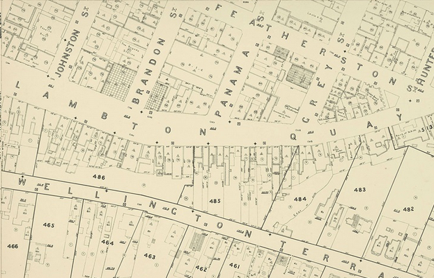 Cropped version of an old map showing section boundaries in Wellington.