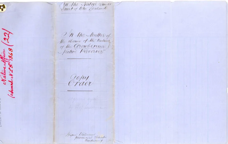 Descriptions Arowhenua Reserves Awarded - 1868 - Cover