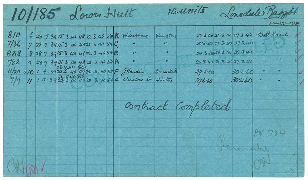 Housing Corporation Index Card, 1939