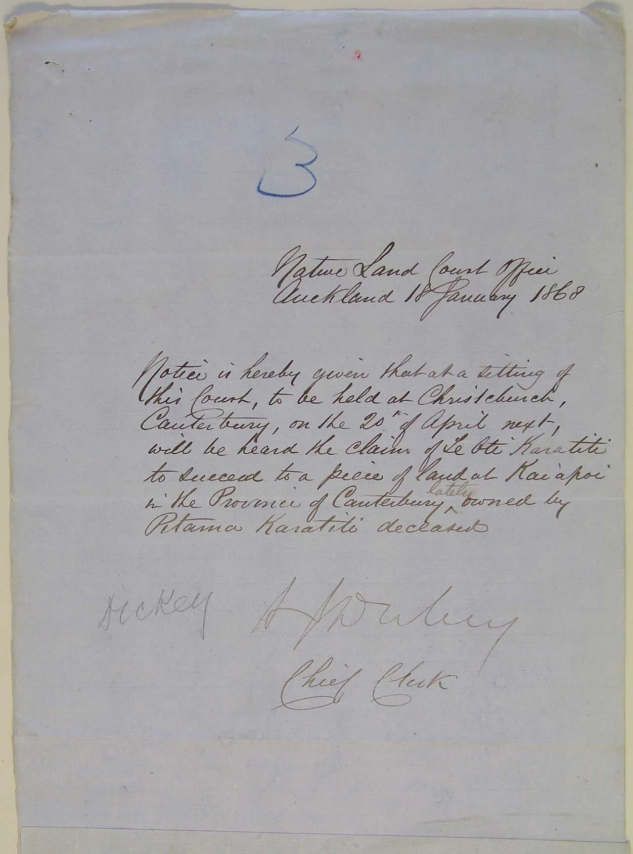 Land claim by Teoti Karatiti -1868 - Top