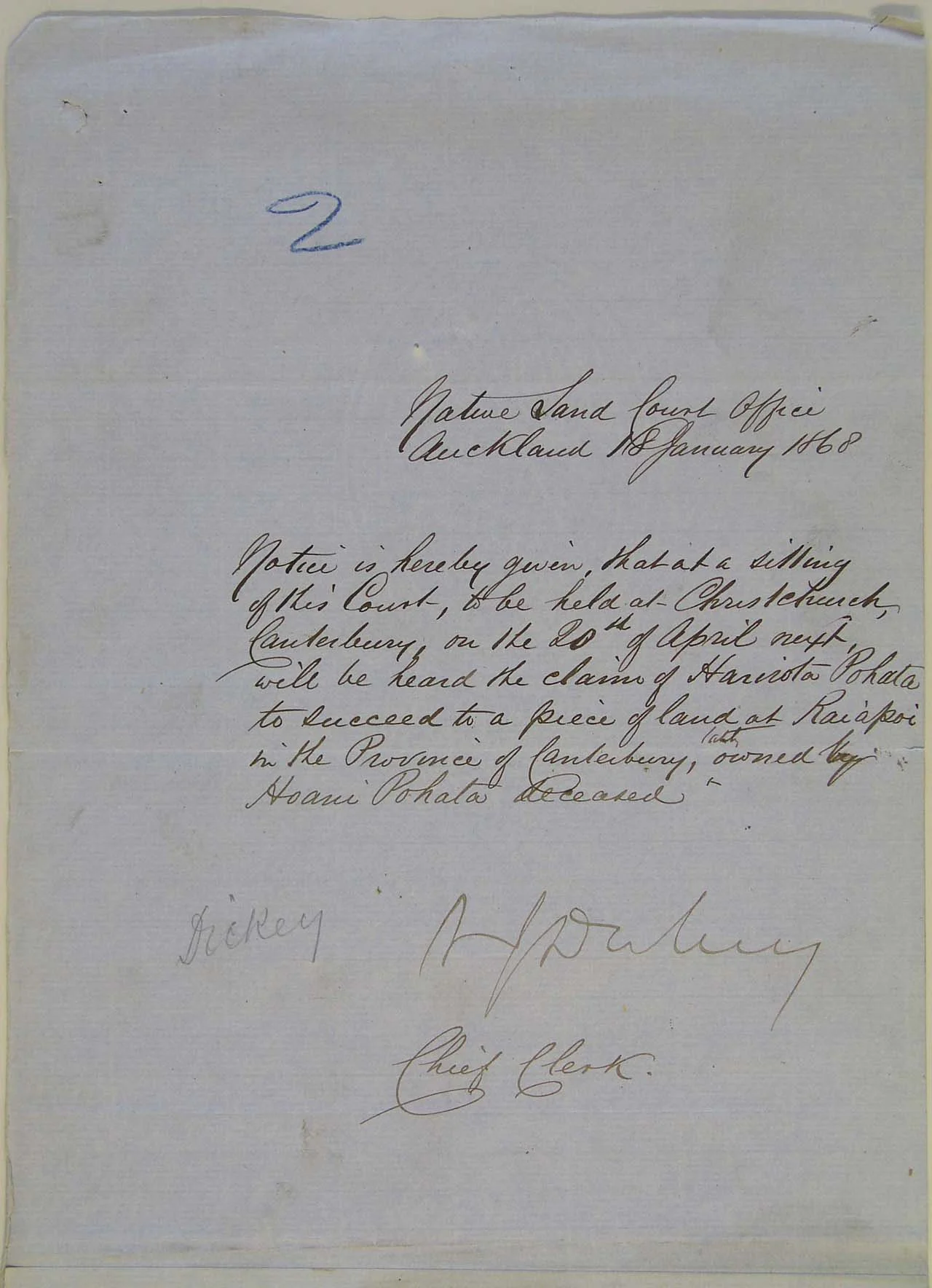 Land claim by Haruata Pohata - 1868 - Top