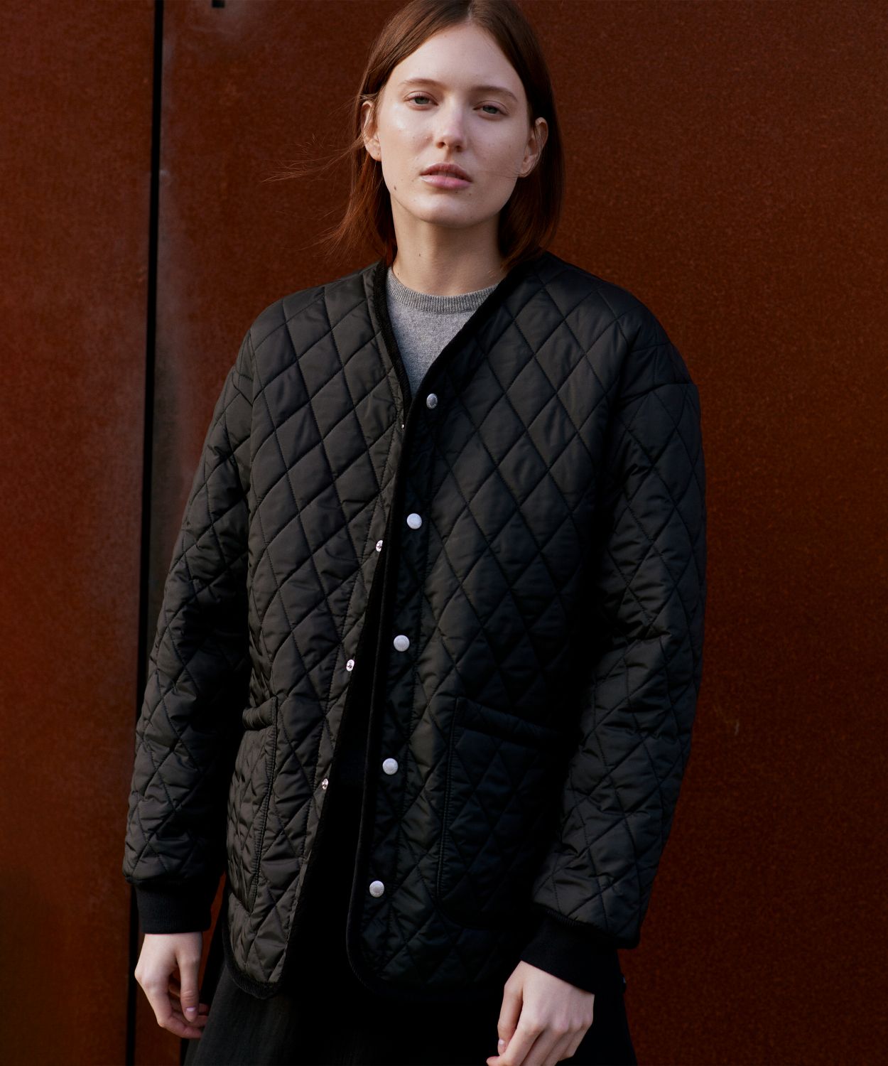 美品✨ラベンハム 切替 キルティング レオパード ノーカラーコート 36 黒 オータムセール】ラベンハム LAVENHAM brisbane moss レオパード