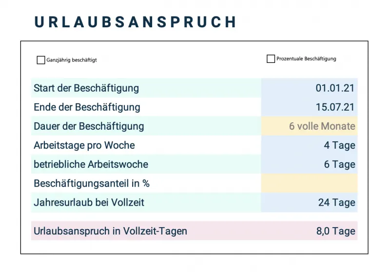 Urlaubsanspruch excel vorlage