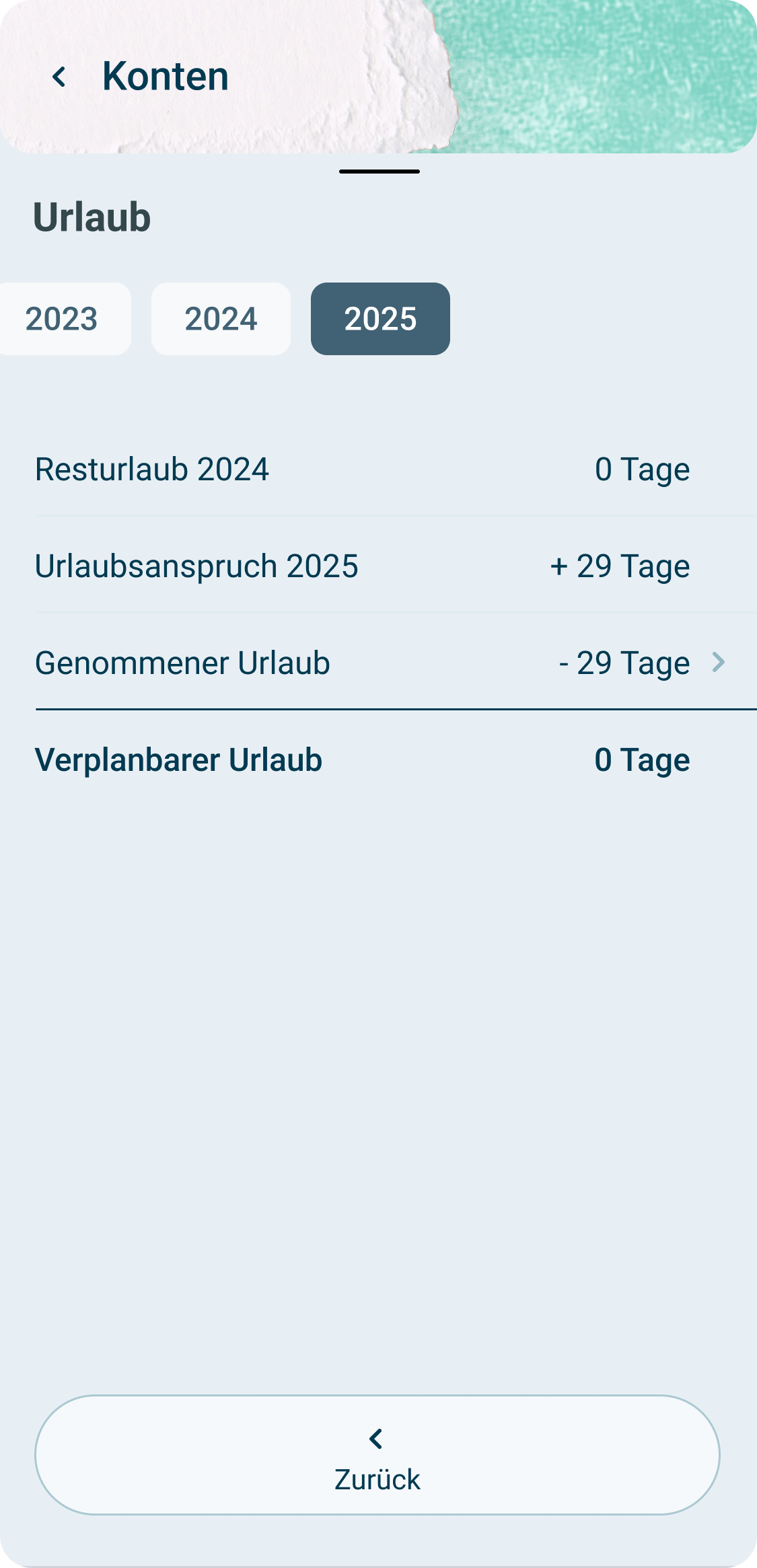 Übersicht Resturlaub gastromatic App