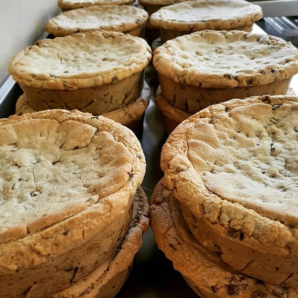 Row of freshly baked Cookie Pies