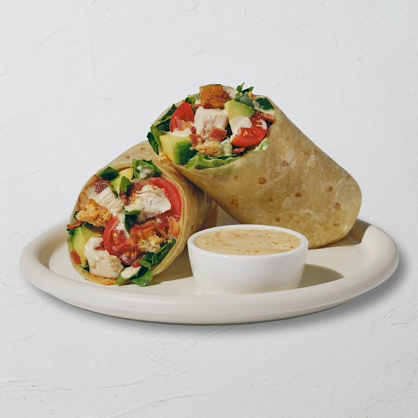 Cali Chicken Club Wrap with dressing on the side