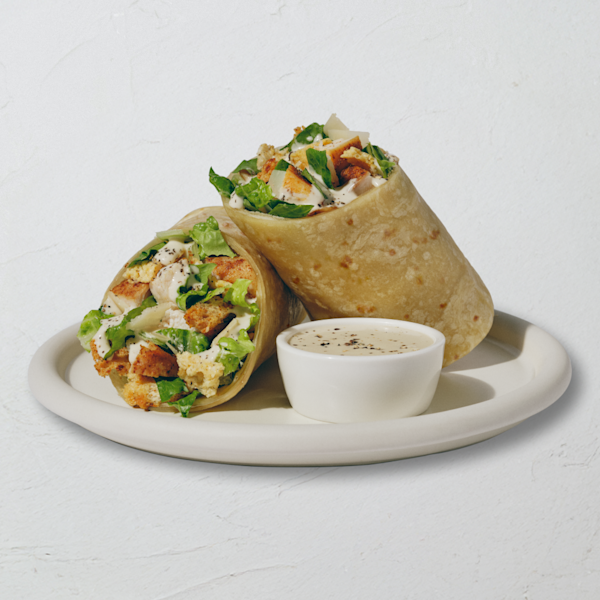 Classic Chicken Caesar Wrap with caesar dressing on the side