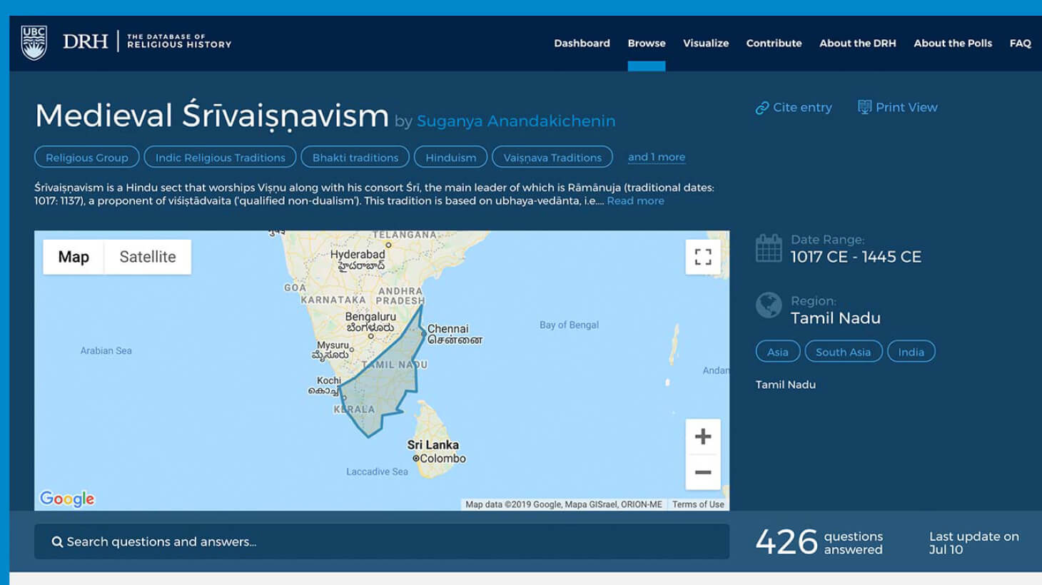 UBC s Database of Religious History screenshot Pieoneers