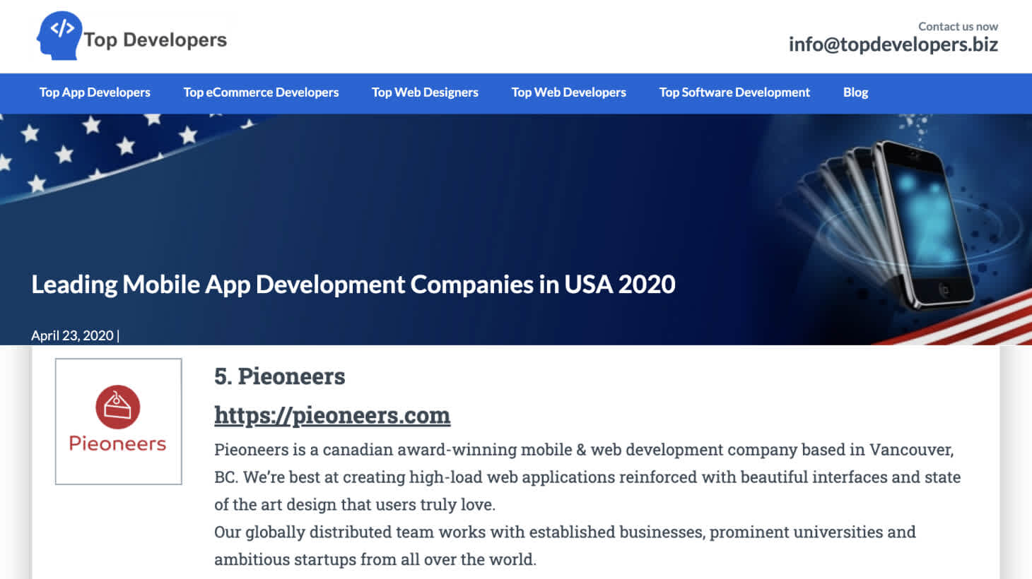 Ranked #5 by Leading mobile App Development Company in the USA for 2020