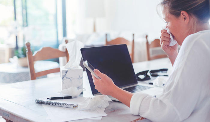 Sick person working from home