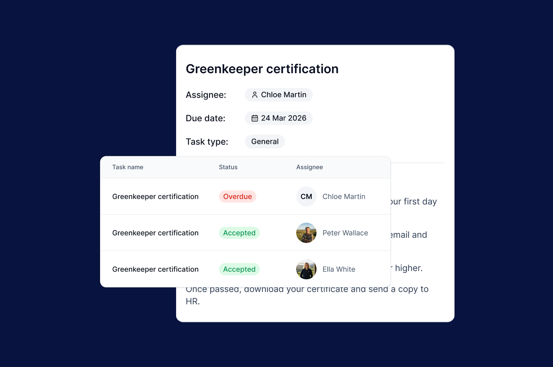 Certification tracking UI