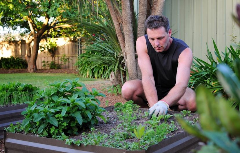 An employee at home in the garden