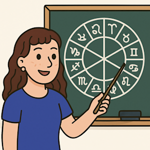 Claire présentant un tableau des correspondances entre planètes et aliments