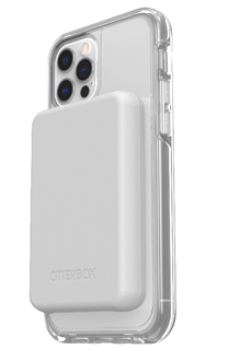 Image of Otterbox MagSafe 5K Powerbank in colour white with iPhone (MagSafe Compatible)