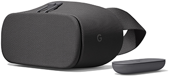 Charcoal Google Daydream View Angled Beside Controller
