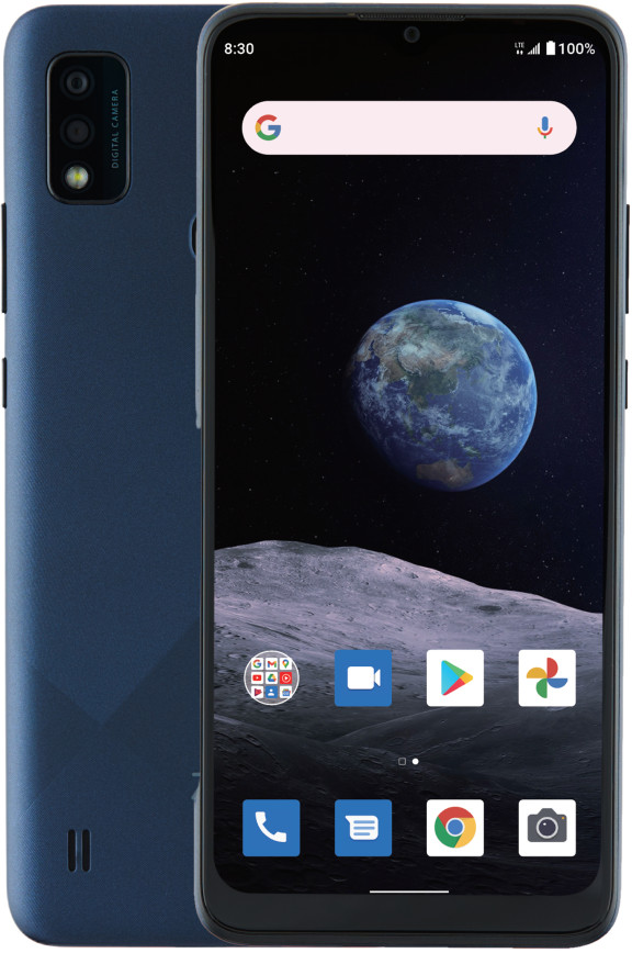 The ZTE Blade A7P smartphone in a dark grey, blueish colour.