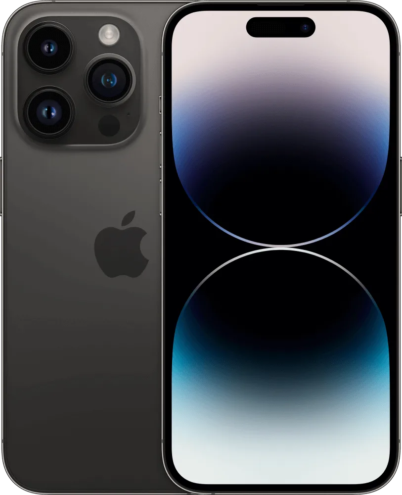 Front and back side of iPhone 14 Pro in Space Black