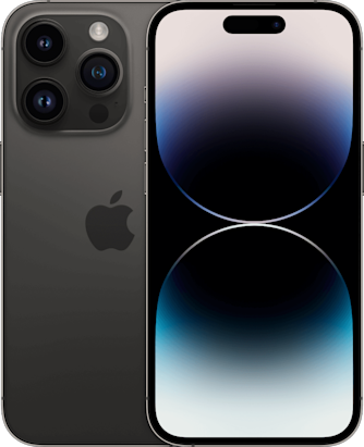 Front and back side of iPhone 14 Pro in Space Black