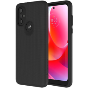Angled black Axessorize PROTech Case Moto G Power (2022) from the back and front