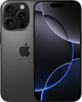 Front and back side of iPhone 16 Pro in Black Titanium