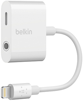 Curved White Belkin 3.5 mm Audio + Charge RockStar