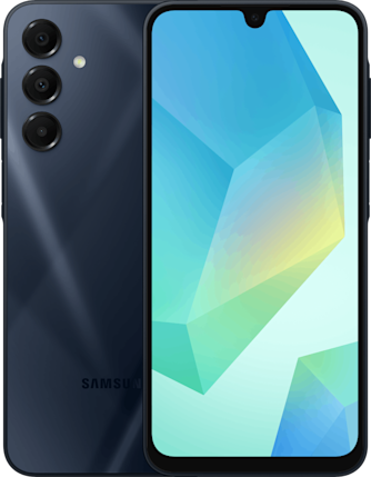 Front and back side of Samsung Galaxy A16 in Blue Black