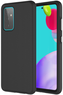 Angled black Axessorize PROTech Case Galaxy A52 from the back and front