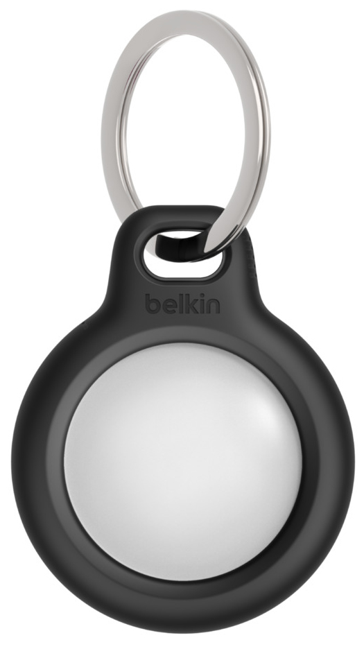 Black Belkin Secure Holder with Keyring for AirTag from the front