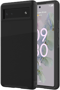 Angled black Axessorize PROTech Plus Case Pixel 6a from the back and front
