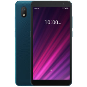 The Alcatel 1B smartphone in Pine Green - a blueish green colour.