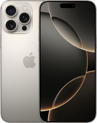 Front and back side of iPhone 16 Pro Max in Natural Titanium