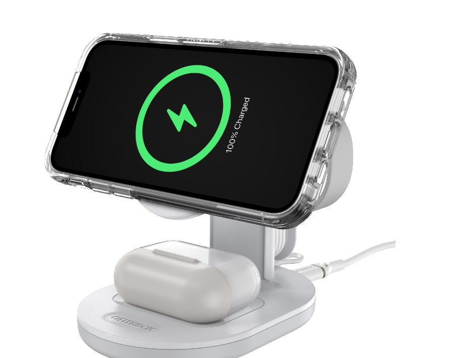 Station de recharge 3 en 1 blanche d’Otterbox pour MagSafe avec iPhone (compatible avec MagSafe) et AirPods Pro