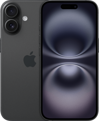 Front and back side of iPhone 16 in Black
