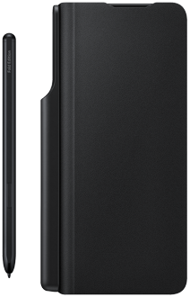 Vue avant de l’étui en cuir noir de Samsung pour Galaxy Z Fold3 5G