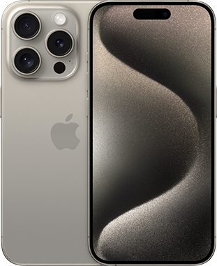 ""Front and back side of iPhone 15 Pro in Natural Titanium
