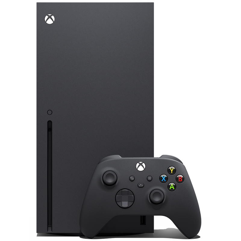 A black Xbox Series X device and controller.