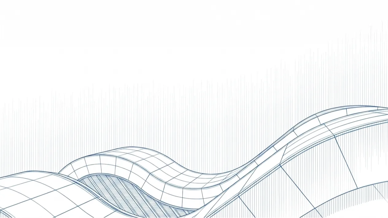 Blue line wireframe technical drawing of a 3D curved surface on a white background.