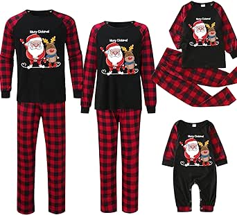 Family Matching Christmas Pajamas Sets 2024 New Year Parent-Child Set Loungewear Plaid PJS Matching Xmas Pajamas Homewear Outfits Tops and Plaid Sleep Pants Sets