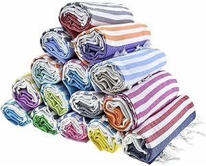 Sale Set of 6 XL Turkish Cotton Bath Beach Spa Sauna Hammam Yoga Gym Hamam Towel Fouta Peshtemal Pestemal Blanket - Set of 6 with Gift Bath Mitt