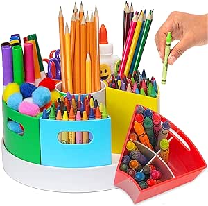 PUZZLE EZ Crayon Organizer Desk Organiser School Supply Storage Rainbow Office Supply Spin Carousel Pencil Caddy With Lazy Susan