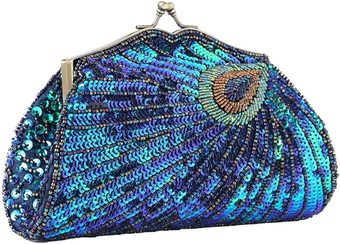 ZLXDP Peacock Vintage Heavy Craft Beaded Embroidery Clutch Bag