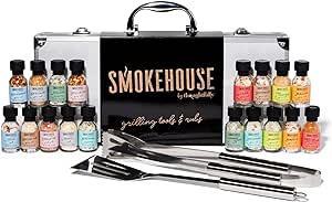 Smokehouse by Thoughtfully, BBQ Grilling Case and Rubs Gift Set, Includes Flavorful BBQ Rubs and Seasonings with BBQ Grilling Tools