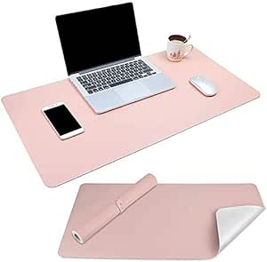 Levoit Desk Pad Large 90x40cm, Double-Sided Desk Mat, PU Leather Gaming Mouse Pad for PC Laptop, Waterproof Mouse Keyboard Mat, Non-Slip Desk Protector, Desk Writing Pad for Home Office, Silver & Pink