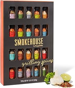 Smokehouse by Thoughtfully, Gourmet Ultimate Grilling Spice Set, Grill Seasonings and Rubs Gift Set, Flavours Include Chili Garlic, Italian Seasoning, Cayenne Spice Rub and More, Pack of 20