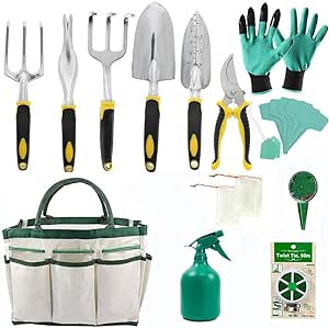 Garden Tools Set - 13 Piece Gardening Gifts Tool Kit for Women & Men with 6 Hand Tools, Garden Storage Tote, Watering Pot,Garden Gloves,Seeds Bag,Plant Labels,Garden Tie and Seeder Tool